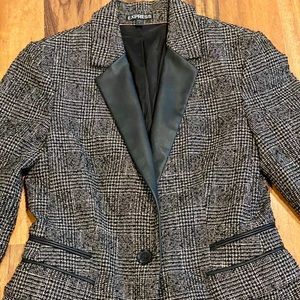 Express Tweed Blazer Faux Leather Lapels 6